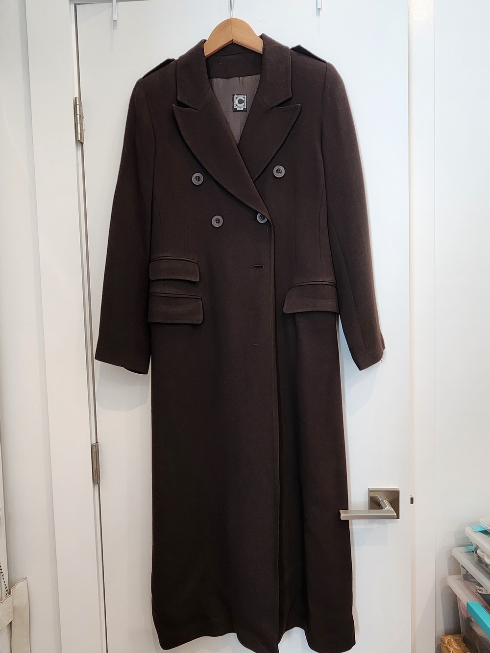 Vintage Long Double-Breasted Blazer Coat in Dark Brown